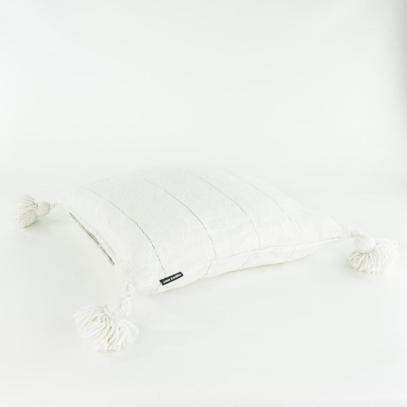 Boho Kissen – Casa Eurabia, weiß, silber, L 46 cm, B 46 cm, H 10 cm, Baumwolle, Rohbaumwolle, Marokko, Design