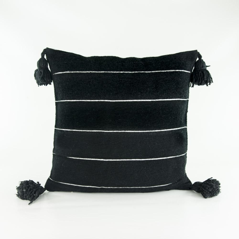 Boho Kissen – Casa Eurabia, schwarz,silber, L 46 cm, B 46 cm, H 10 cm, Baumwolle, Rohbaumwolle, Marokko, Design