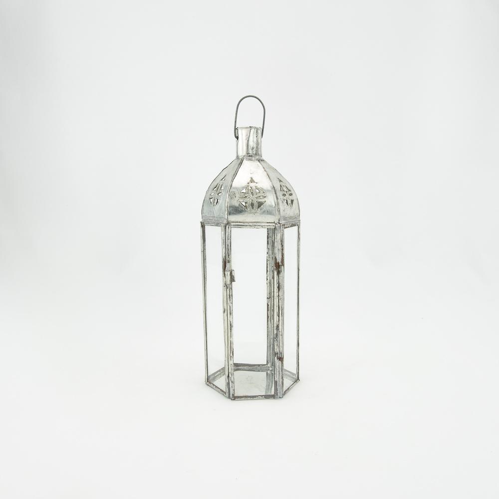Laterne Amal – Casa Eurabia, Klarglas, Schmiedeeisenblech, silber, Ø 7 cm, H 24 cm, Design