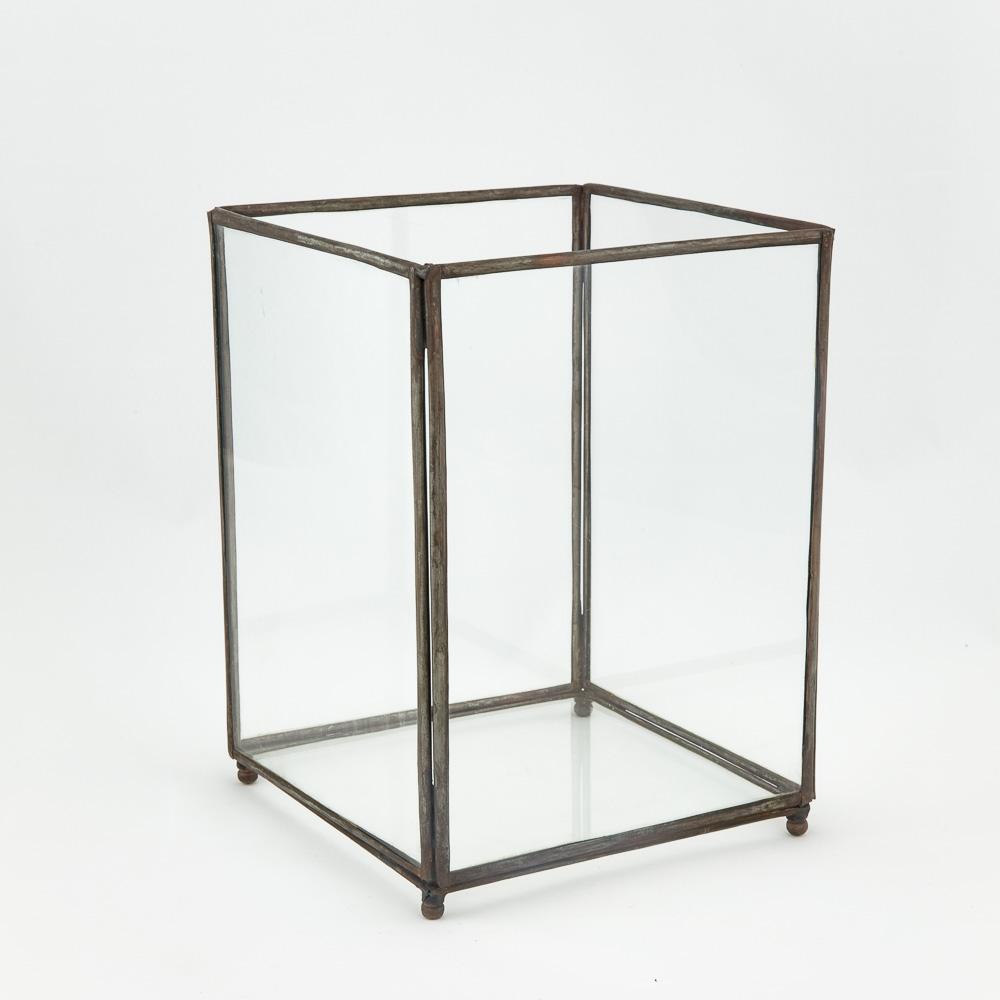 Windlicht Amani – Casa Eurabia, Klarglas, Schmiedeeisenblech, braun, L 15 cm, B 15 cm, H 21 cm, Design