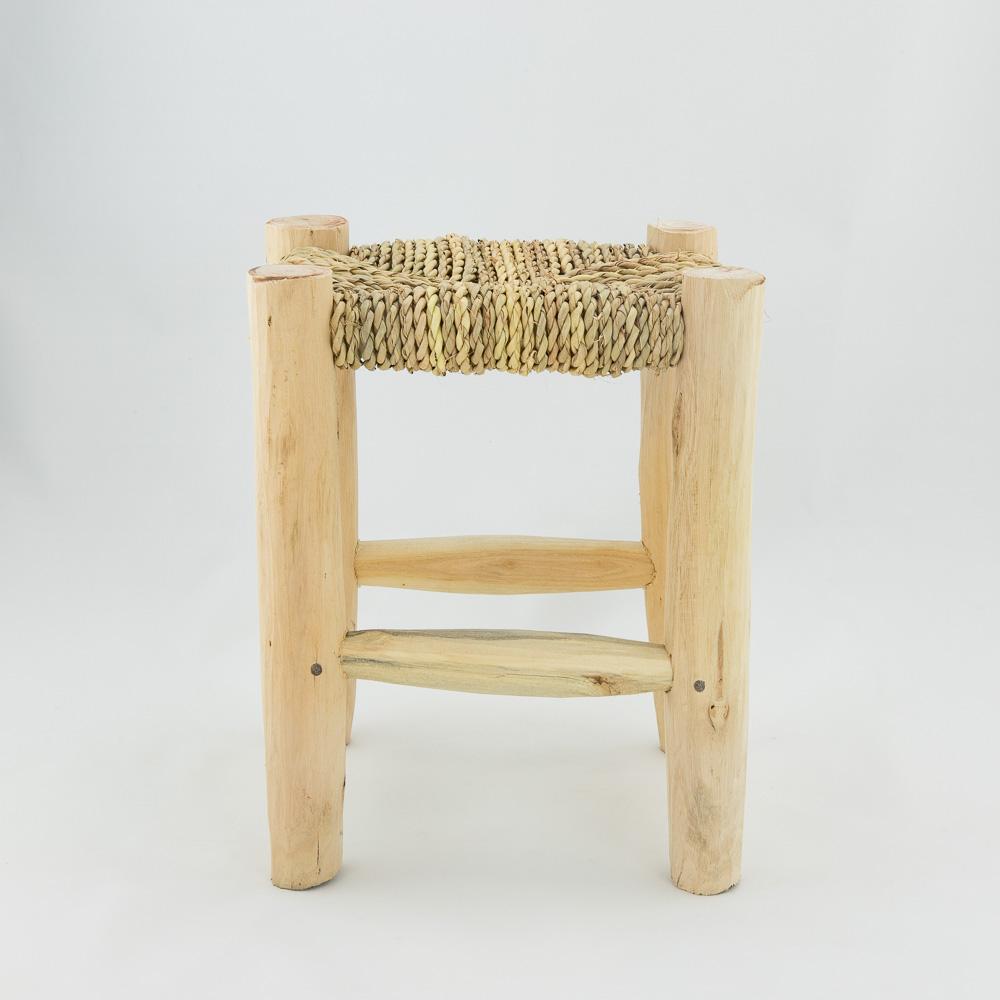 Hocker Eucalyptusholz, geflochtenes Palmenblatt – Casa Eurabia, natur, L 20 cm, B 20 cm, H 25 cm, Marokko, Design