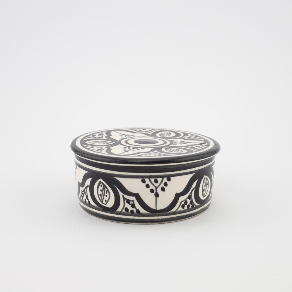 Keramik Dose – Casa Eurabia, schwarz-weiß, Marokko, Durchmesser: 11 cm