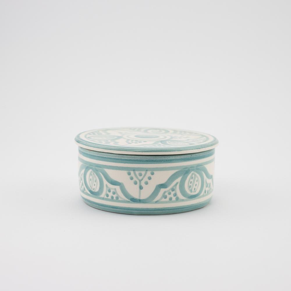 Keramik Dose – Casa Eurabia, türkis-weiß, Marokko, Durchmesser: 11 cm