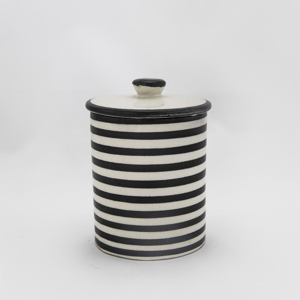 Keramik Dose – Casa Eurabia, schwarz, weiß, Ø 8 cm, H 13 cm, marokkanische Keramik, Design
