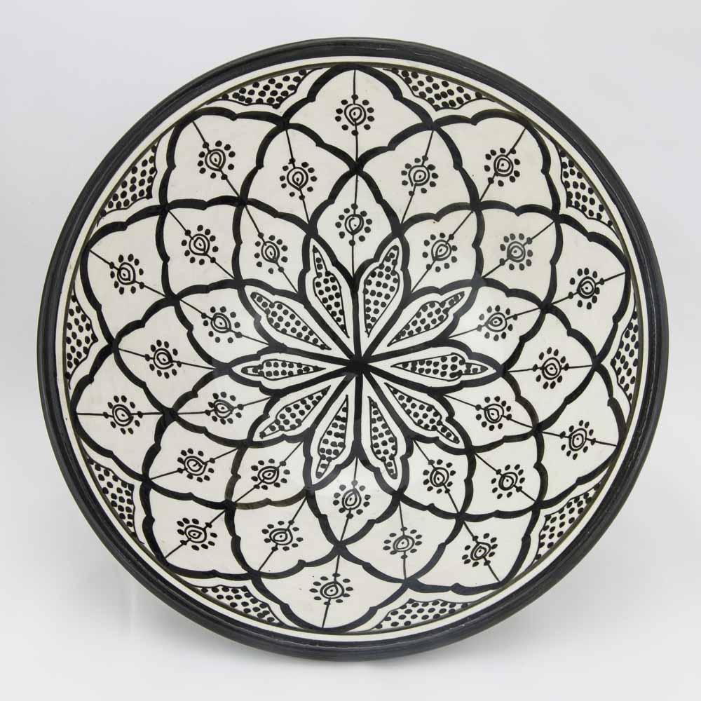 Keramik Salatschüssel – Casa Eurabia, schwarz, weiß, Ø 30 cm, H 13 cm, marokkanische Keramik, Design