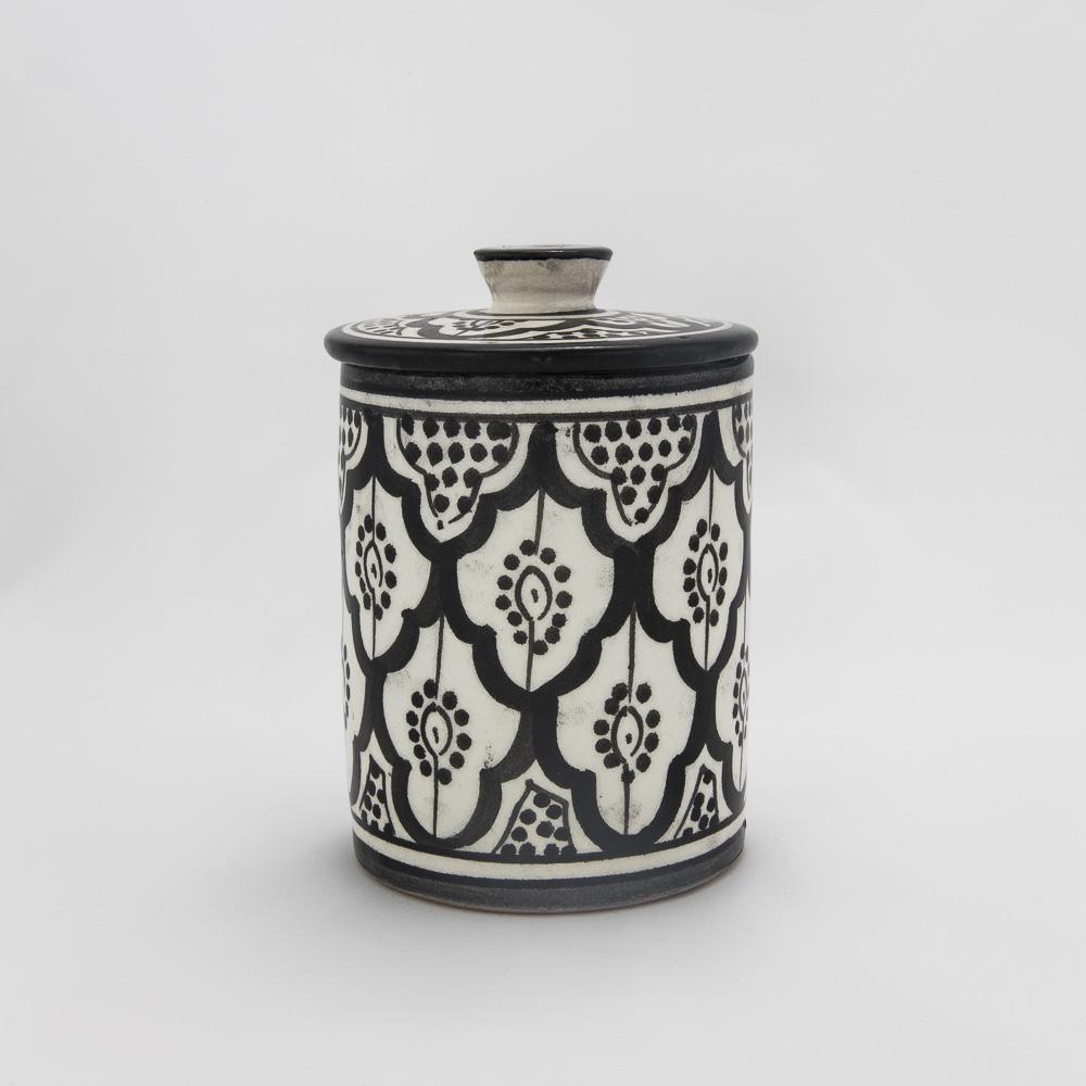 Keramik Dose – Casa Eurabia, schwarz, weiß, Ø 8,5 cm, H 13 cm, marokkanische Keramik, Design