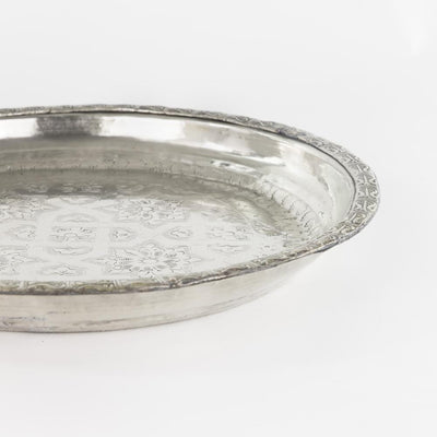 Tablett legiertes Kupfer – Casa Eurabia, silber, Ø 40 cm, H 4,5 cm, Marokko, antik, Design