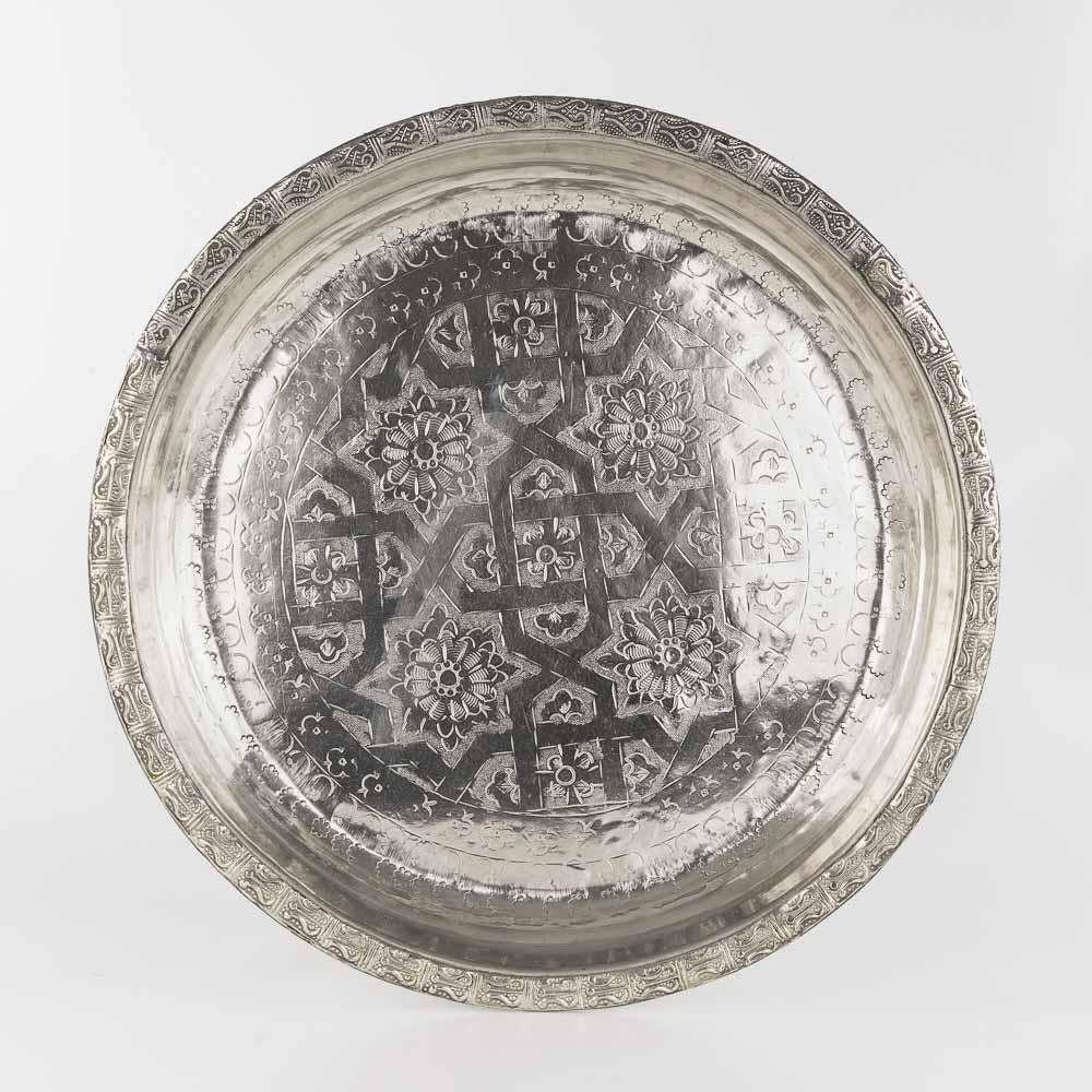 Tablett legiertes Kupfer – Casa Eurabia, silber, Ø 40 cm, H 4,5 cm, Marokko, antik, Design