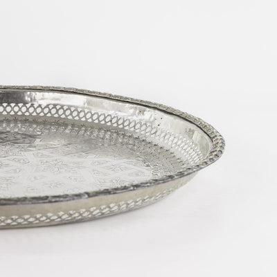 Tablett legiertes Kupfer – Casa Eurabia, silber, Ø 45 cm, H 4 cm, Marokko, antik, Design