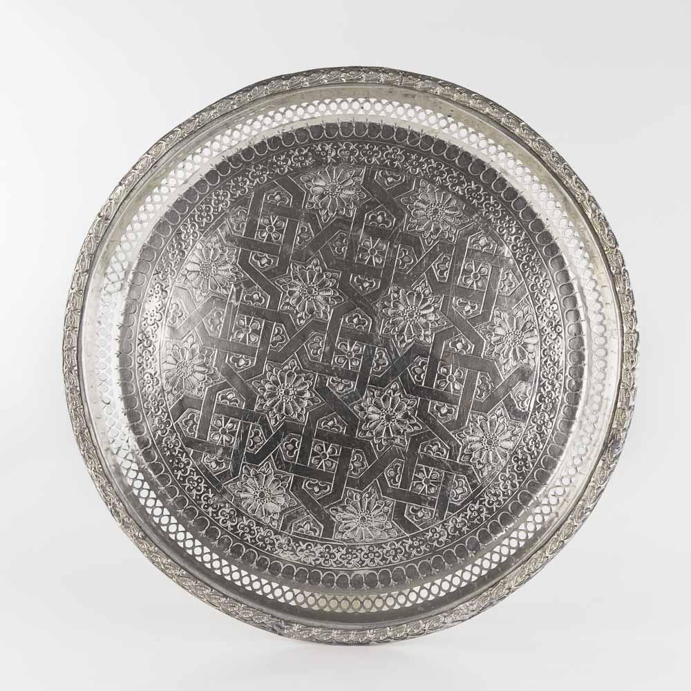 Tablett legiertes Kupfer – Casa Eurabia, silber, Ø 45 cm, H 4 cm, Marokko, antik, Design