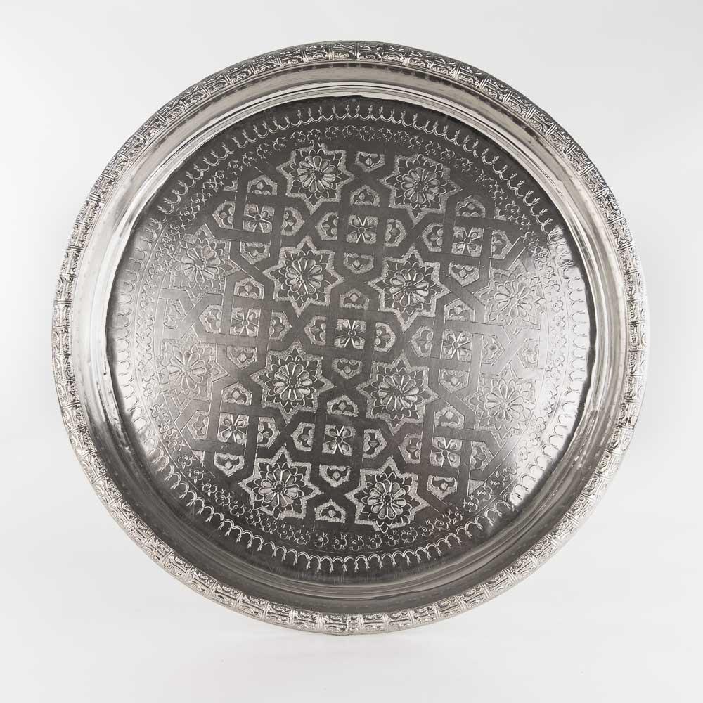 Tablett legiertes Kupfer – Casa Eurabia, silber, Ø 50 cm, H 4 cm, Marokko, antik, Design